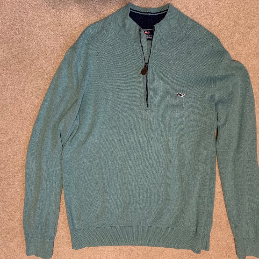 Vineyard Vines With Cashmere By Shep & Ian Men’s 3/4 Zip Sea Green Pullover M